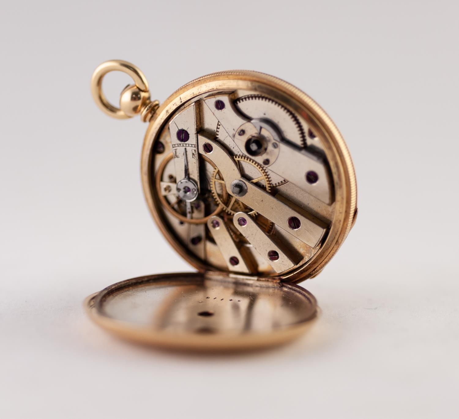 18k GOLD LADY'S DEMI HUNTER POCKET WATCH with keywind movement, white roman dial with subsidiary - Image 4 of 4