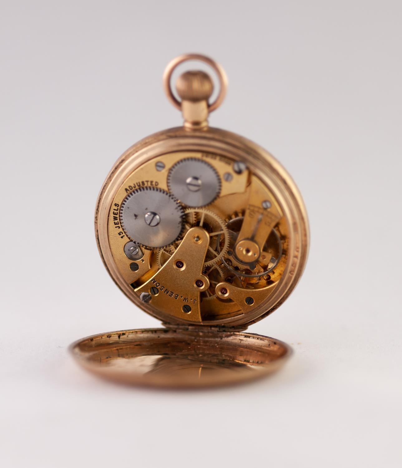 J.W. BENSON, LONDON 9ct GOLD OPEN FACED POCKET WATCH with Swiss 15 jewels keyless movement, white - Image 2 of 2