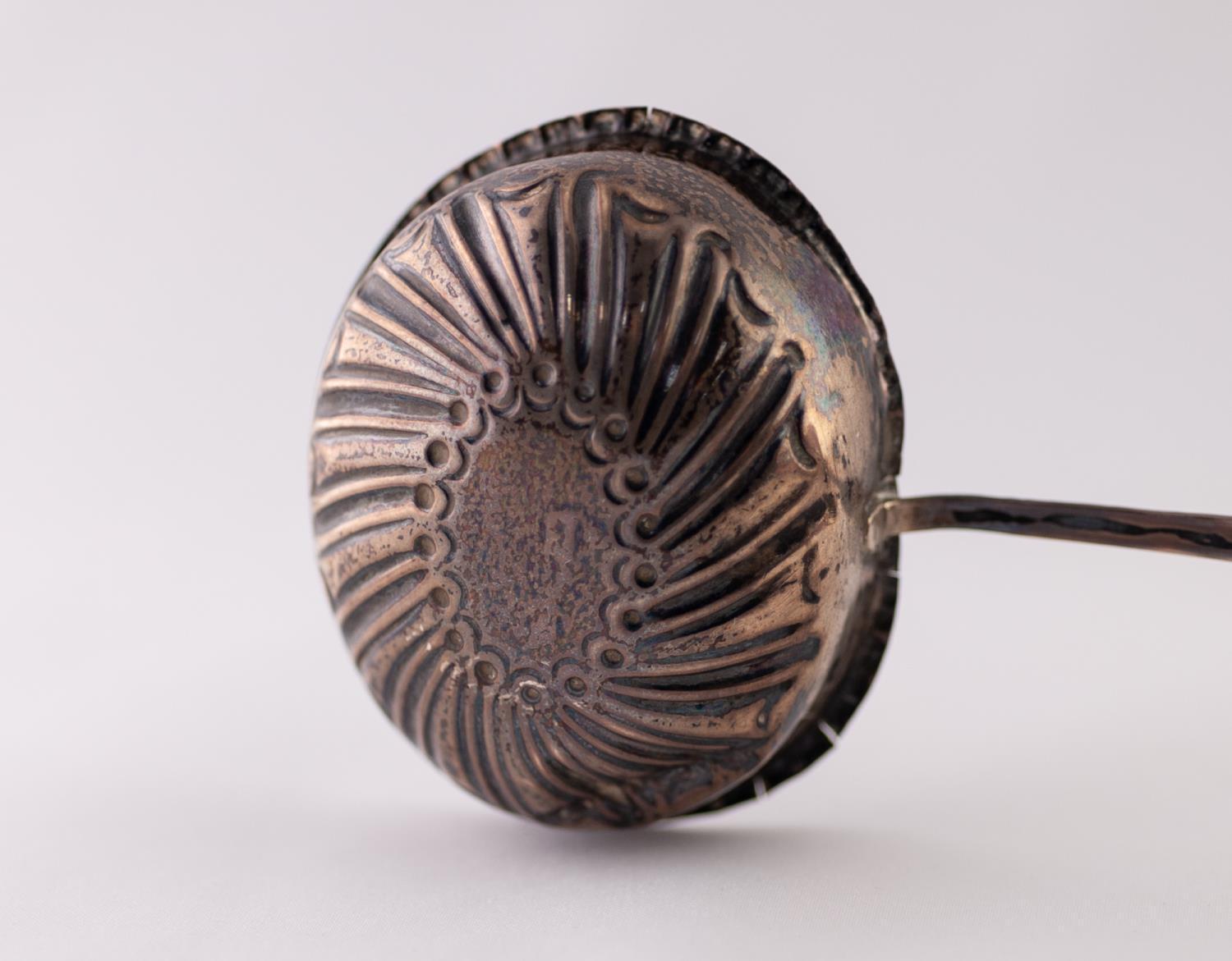 A GEORGE III SILVER TODDY LADLE, the bowl repousse with shell-work, twisted baleen handle, the - Image 3 of 5