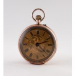 H. SAMUELS EDWARDIAN OPEN FACED FOB WATCH, with Swiss keyless movement, floral engraved gold