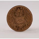 DEUTSCHSREICH 20 MARK GOLD COIN 1905, 8gms (EF)