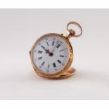 EARLY 20th CENTURY FRENCH ANTIQUE GOLD AND ENAMELLED FOB WATCH, the keyless movement having ten