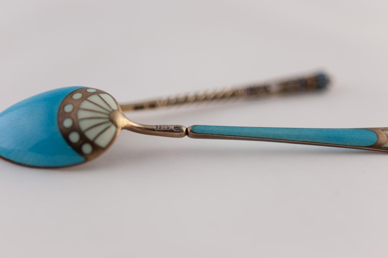 AN IMPERIAL RUSSIAN SILVER GILT (.84 Zolotniks) AND CLOISONNE ENAMEL SPOON, 4" (10cm) long, ALSO A - Image 4 of 5