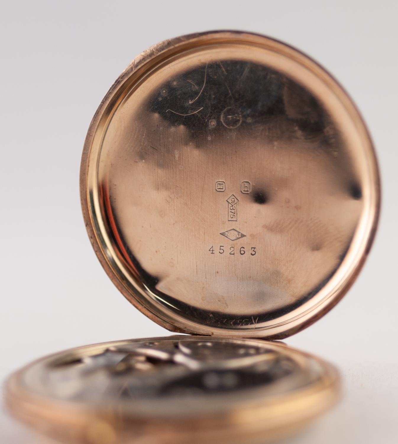 GENTLEMAN'S 9ct GOLD OPEN FACED POCKET WATCH, with keyless 15 jewels movement, the silvered - Image 3 of 3