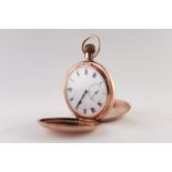 9ct GOLD FULL HUNTER POCKET WATCH, with Swiss 17 jewels keyless movement, white roman dial with