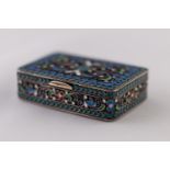 AN IMPERIAL RUSSIAN SILVER (.84 zolotniks) AND CLOISONNE ENAMEL SNUFF BOX, gilded interior, 2 1/
