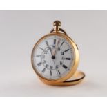 LATE VICTORIAN 18CT GOLD OPEN FACED POCKET WATCH with keyless movement, two part white roman dial