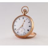 9ct GOLD OPEN FACED POCKET WATCH with keyless 15 jewels Swiss movement, white roman dial with