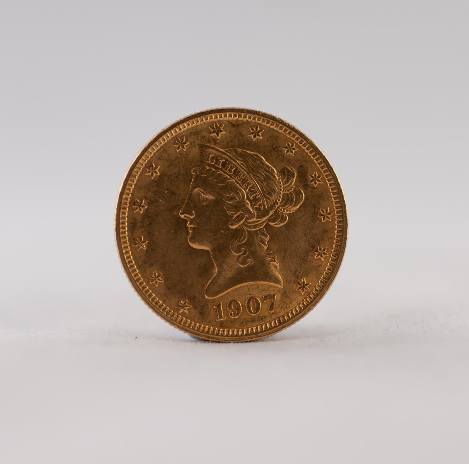 USA 1907 LIBERTY HEAD TEN DOLLAR GOLD COIN, 17gms (EF)