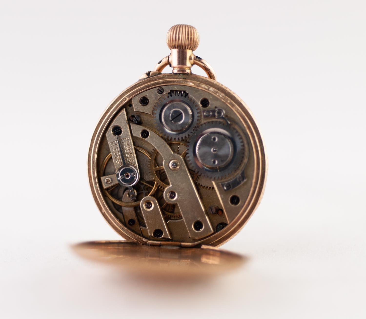 14k GOLD LADY'S POCKET WATCH with keyless movement, the dark blue enamelled dial with white - Image 2 of 2