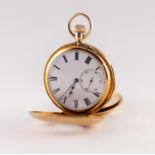 18k GOLD DEMI HUNTER MINUTE REPEATER POCKET WATCH WITH KEYLESS MOVEMENT, the repeat operated by a