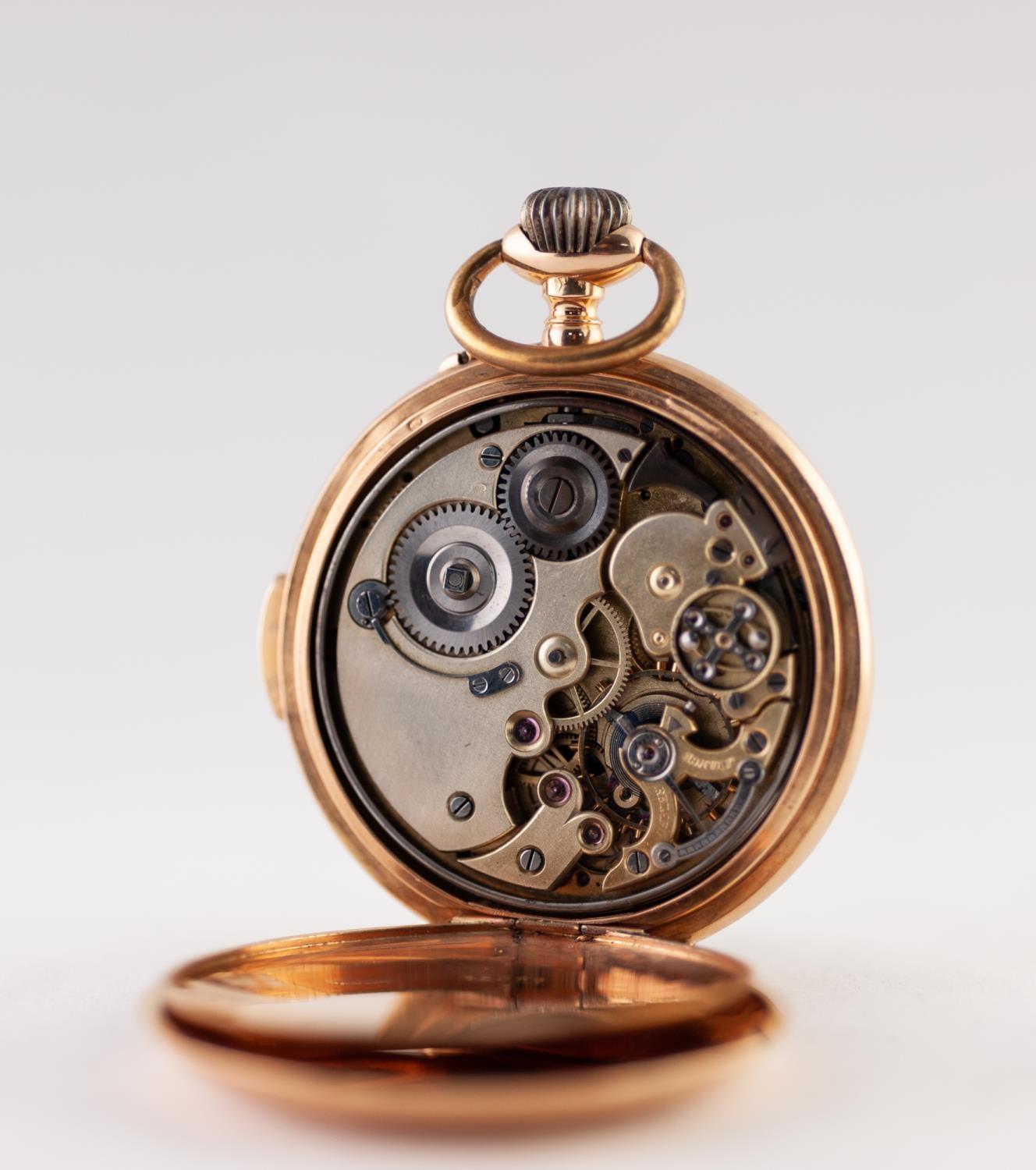 FRENCH EARLY 20th CENTURY GOLD COLOURED METAL OPEN FACED POCKET WATCH with keyless quarter repeating - Image 2 of 2