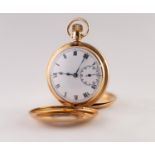 18ct GOLD DEMI HUNTER POCKET WATCH with Swiss 15 jewels keyless movement, the white roman dial