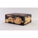 A JAPANESE MEIJI PERIOD SMALL LACQUERED BOX, gilded with chrysanthemum, 4 3/4" (12cm) long