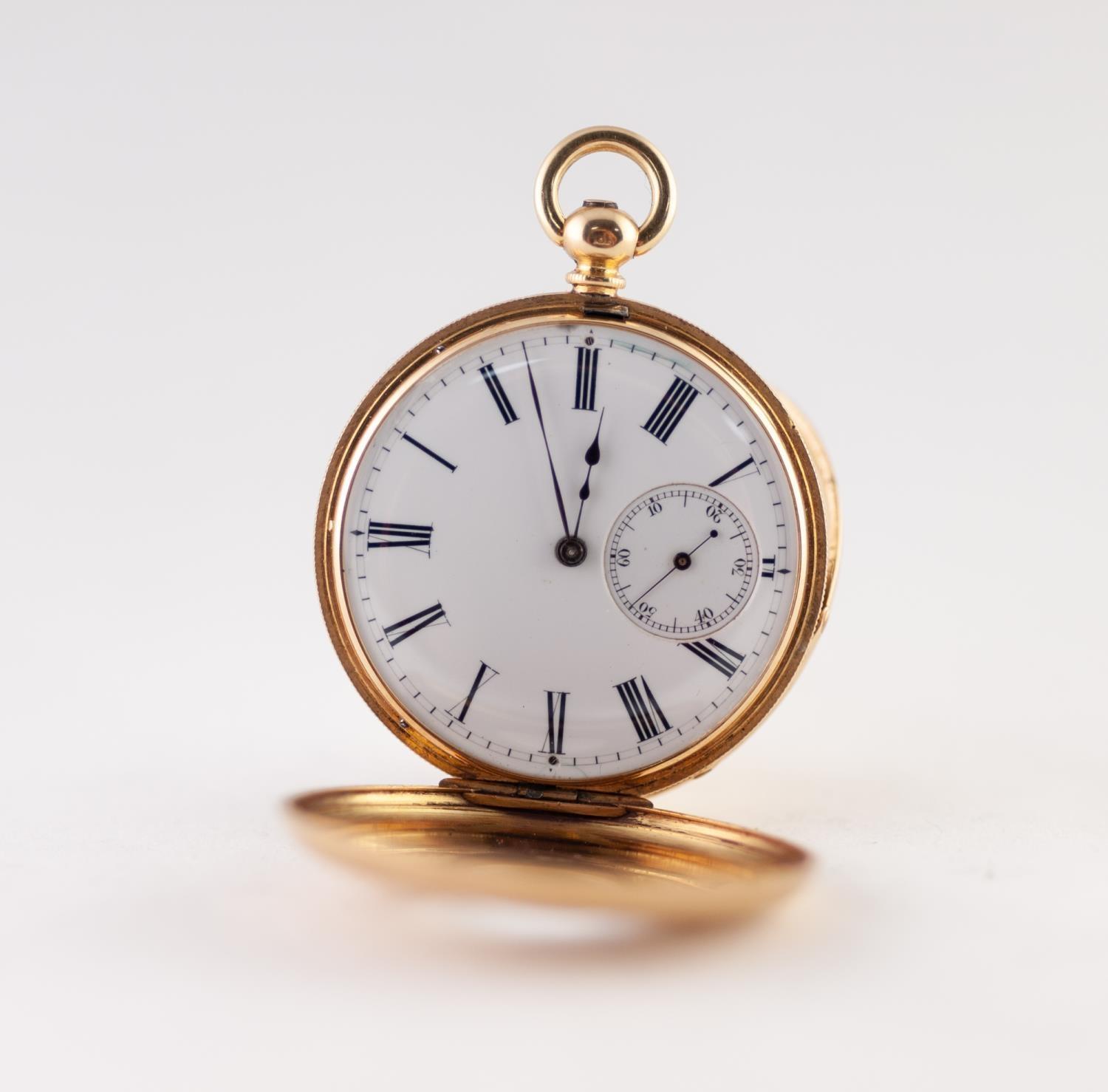 18k GOLD LADY'S DEMI HUNTER POCKET WATCH with keywind movement, white roman dial with subsidiary - Image 2 of 4