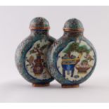 A PAIR OF CHINESE LATE QING/REPUBLIC PERIOD CLOISONNE DOUBLE CONJOINED SNUFF BOTTLES IN THE FORM