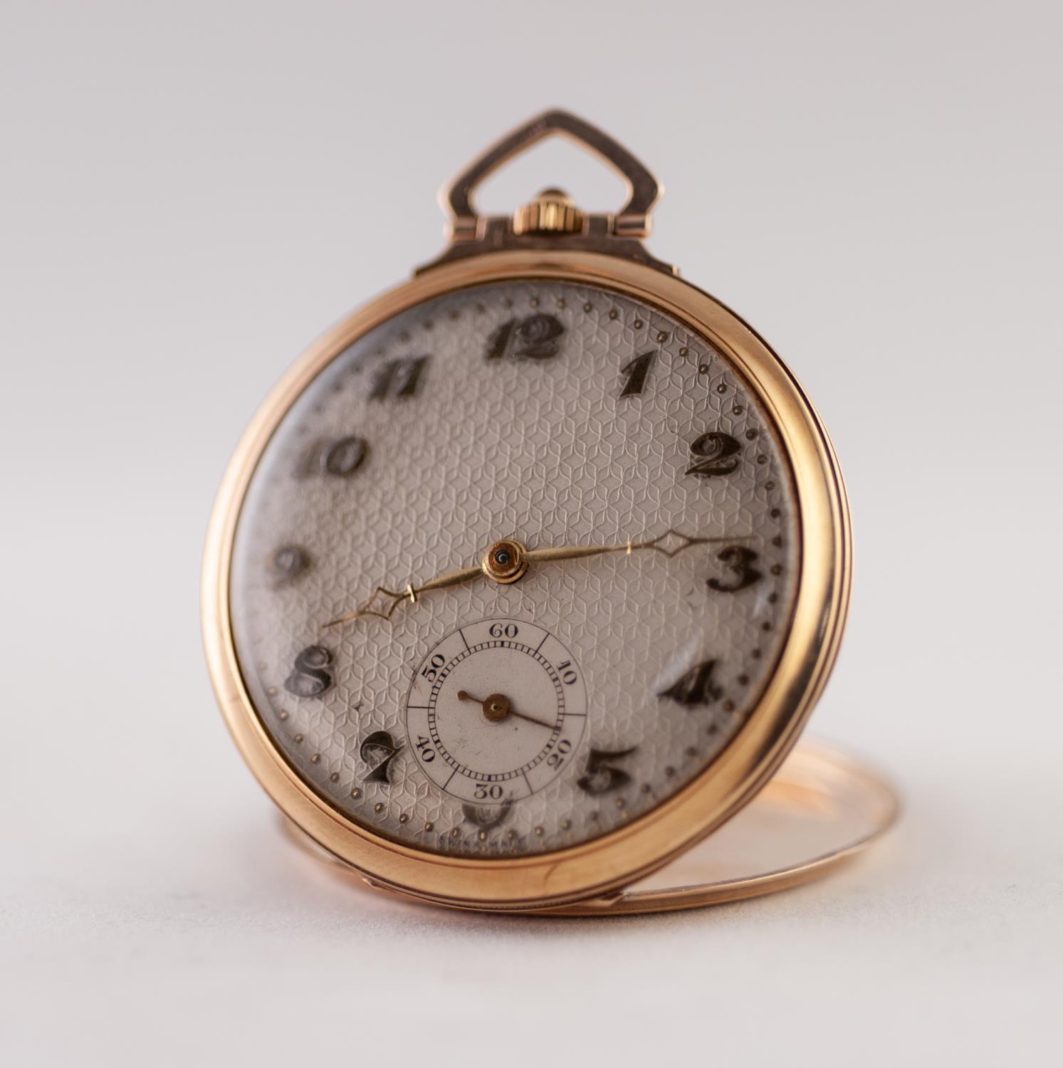 GENTLEMAN'S 9ct GOLD OPEN FACED POCKET WATCH, with keyless 15 jewels movement, the silvered