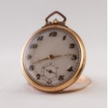GENTLEMAN'S 9ct GOLD OPEN FACED POCKET WATCH, with keyless 15 jewels movement, the silvered