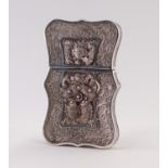A CHINESE LATE QING DYNASTY SILVER FILAGREE-WORK CARTOUCHE SHAPED VISITING CARD CASE, unmarked, 3