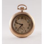 9ct GOLD SLIM OPEN FACED DRESS POCKET WATCH, discus shaped with 15 jewel keyless movement,