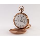 WALTHAM, MASS., USA, 9ct GOLD FULL HUNTER POCKET WATCH WITH KEYLESS MOVEMENT, no. 23462771, with