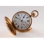 ROTHERHAMS, LONDON, EDWARDIAN 18ct GOLD FULL HUNTER POCKET WATCH with keyless movement, white