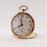 GENTLEMAN'S 18ct TWO COLOUR GOLD OPEN FACED POCKET WATCH, with keyless movement, circular silvered