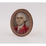 BRITISH SCHOOL (LATE 18TH CENTURY), A GOOD OVAL PORTRAIT MINIATURE ON IVORY OF A GENTLEMAN WEARING A