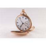 DIMRA 9ct GOLD FULL HUNTER POCKET WATCH WITH SWISS 15 JEWELS KEYLESS MOVEMENT, roman white dial with