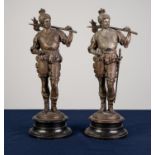 MATCHING PAIR OF TWENTIETH CENTURY SPELTER FIGURES OF WARRIORS, both modelled standing carrying an