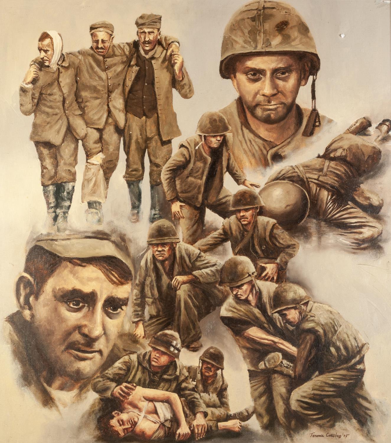 TERENCE CROSSLEY (TWENTIETH CENTURY) OIL PAINTING Figure studies of World War II soldiers Signed and