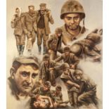 TERENCE CROSSLEY (TWENTIETH CENTURY) OIL PAINTING Figure studies of World War II soldiers Signed and