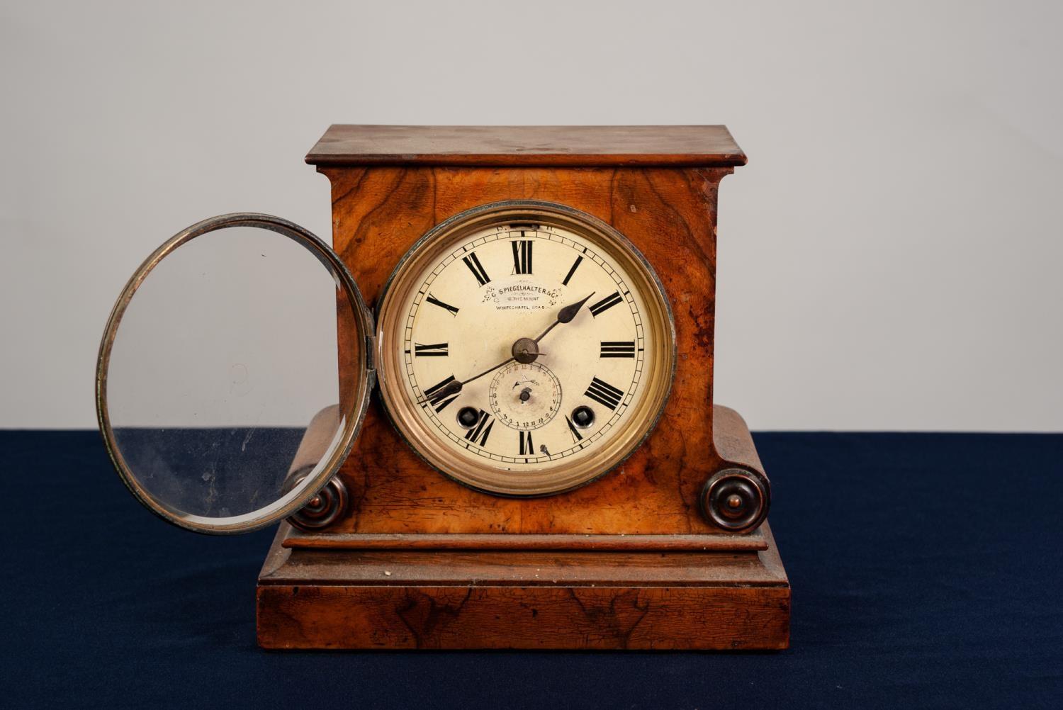 LATE 19th CENTURY SPIEGELHALTER & CO., WHITECHAPEL, LONDON, WALNUT CASED ALARUM MANTEL CLOCK with - Image 2 of 3