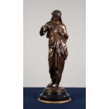 NINETEENTH CENTURY BRONZE CLASSICAL FEMALE FIGURE, modelled standing in flowing dress, carrying a