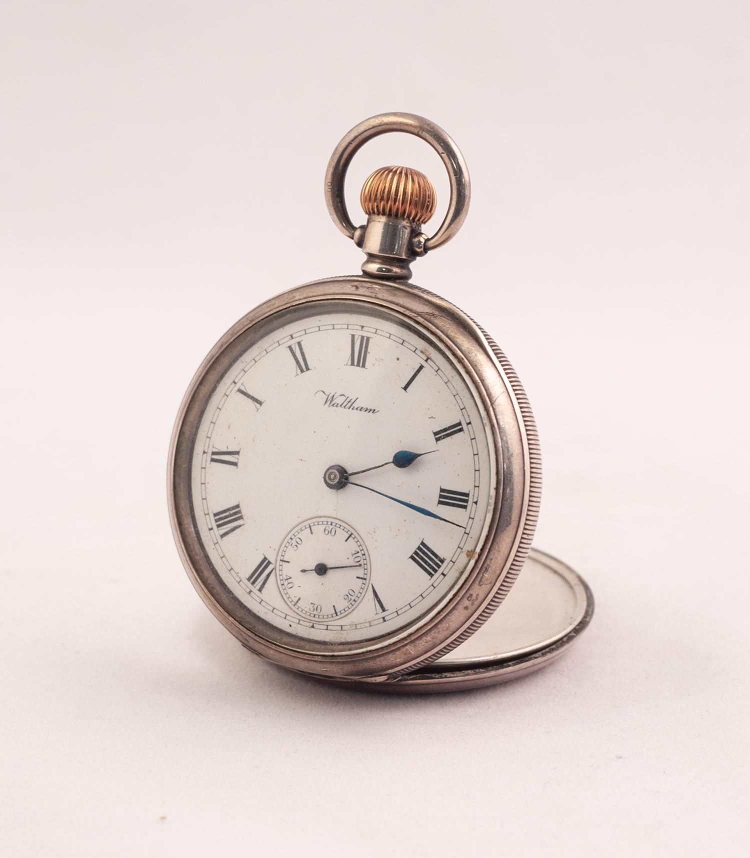 EDWARDIAN STAMPED SILVER FACED LINED RED MOROCCO LEATHER POCKET WATCH CASE WITH HINGED AND CASE - Image 2 of 2