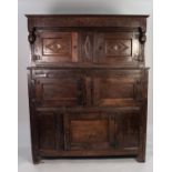 EIGHTEENTH CENTURY AND LATER COMPOSITE OAK COURT CUPBOARD OR DIDARN, the upper section with drop