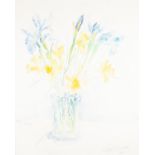 PHILIP MENINSKY (1919-2007) WATERCOLOUR Daffodils and iris in a glass vase Signed and dated (19)86