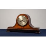 INTER-WAR YEARS INLAID MAHOGANY CASED MANTEL CLOCK with silvered arabic dial, 19" (48cm) long