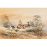 B.H.K. PESKETT (TWENTIETH CENTURY) WATERCOLOUR DRAWING Rural landscape with village in the