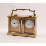 UNUSUAL EARLY 1900s FRENCH BRASS CASED COMBINATION CARRIAGE CLOCK WITH BAROMETER, THERMOMETER AND