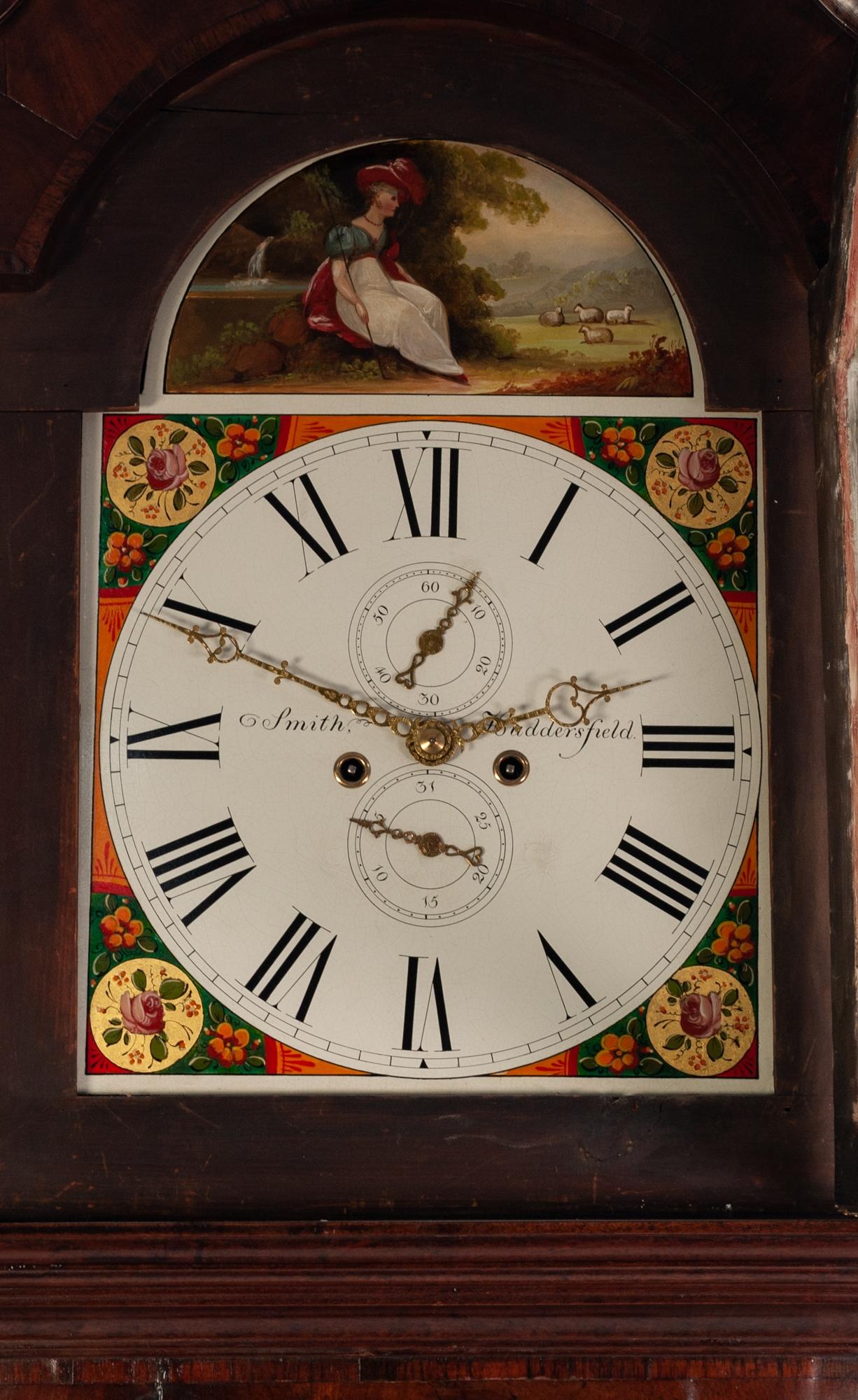 G.SMITH, HUDDERSFIELD, EARLY NINETEENTH CENTURY FIGURED MAHOGANY LONGCASE CLOCK, the 14? painted - Image 2 of 2