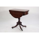 WILLIAM IV LINE INLAID MAHOGANY PEDESTAL AND DROP LEAF SMALL PEMBROKE OCCASIONAL TABLE, the oval top