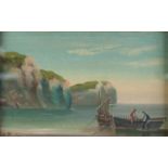 E.K. REDMERE (LATE NINETEENTH CENTURY) OIL PAINTING ON PANEL Coastal scene with figures and boats in