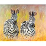 OLIVE WASSALL (Isle of Man) OIL PAINTING ON CANVAS 'Zebra' Signed lower right 15 1/2" x 19 1/2" (