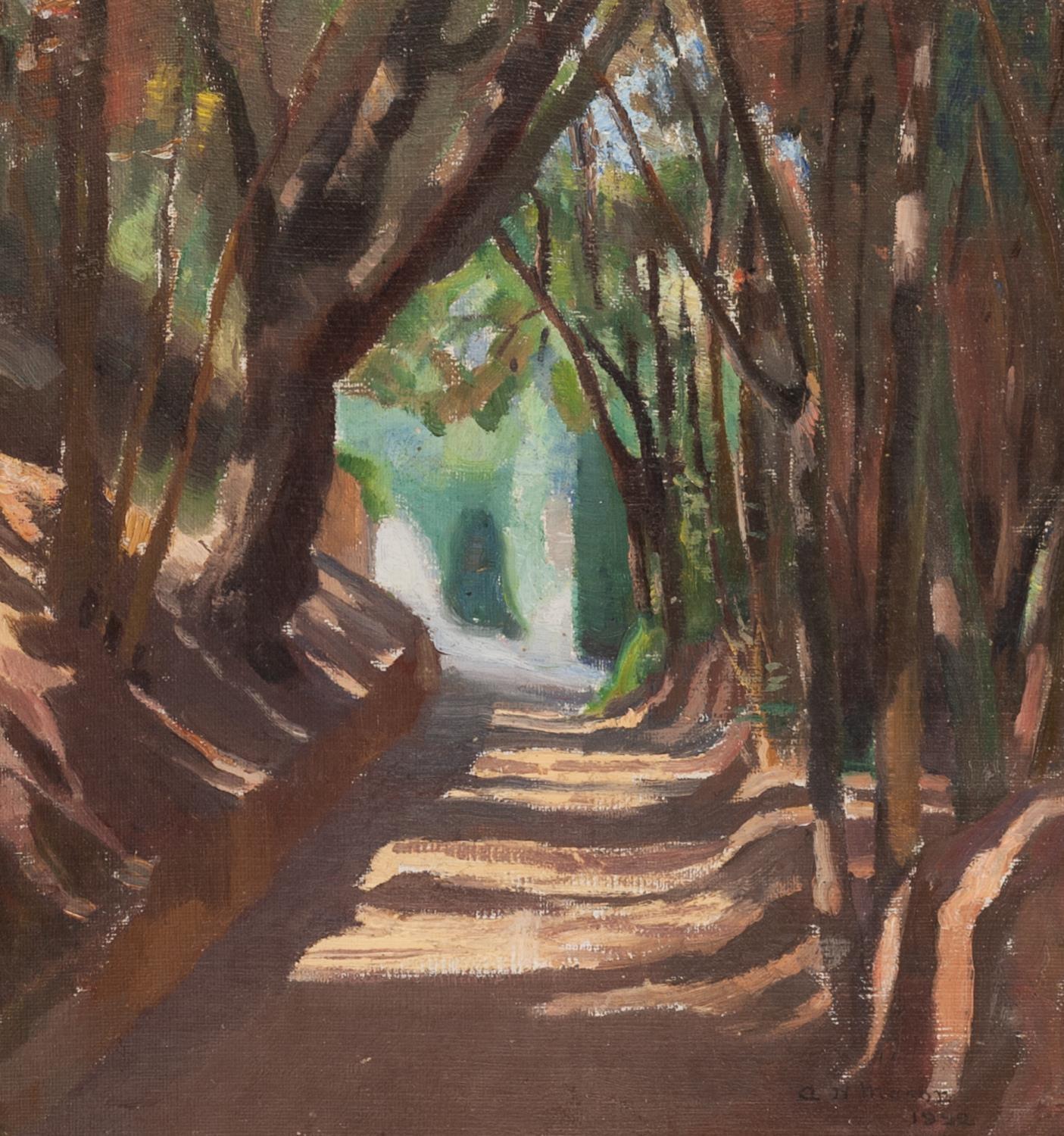 ARNOLD HENRY MASON (1885-1963) OIL PAINTING Road through a wood Signed and dated 1952 11 ½? x