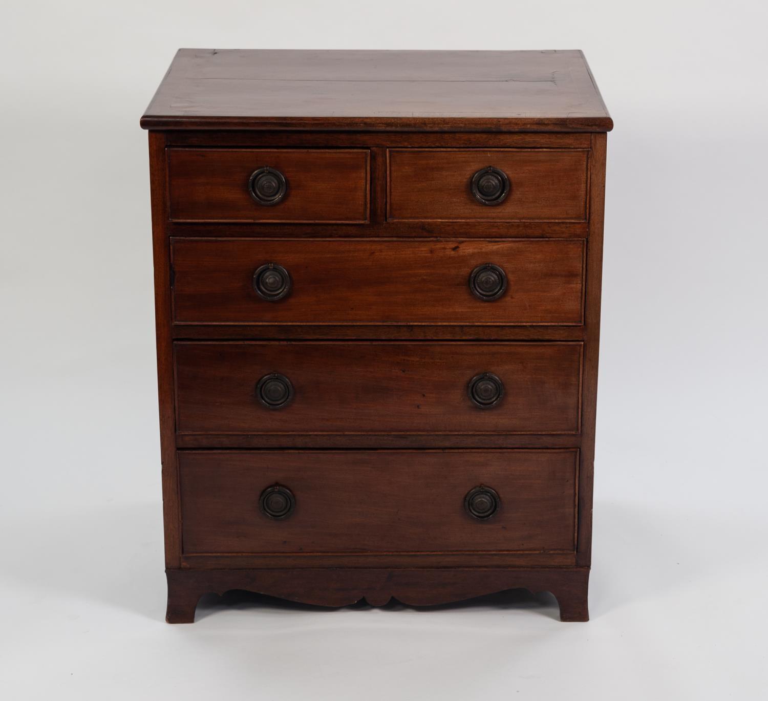 GEORGIAN AND LATER COMPOSITE LINE INLAID MAHOGANY SMALL CHEST OF DRAWERS, the crossbanded oblong top - Image 2 of 2