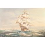 Attributed to ROY CROSS OIL PAINTING ON CANVAS Two Tea Clippers racing under full sail on a windy