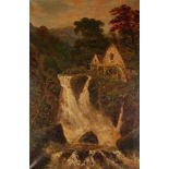 C E TAYLOR OIL PAINTING ON CANVAS "PANDY MILL, BETTWS-Y-COED" water mill by a high waterfall, signed