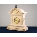LATE VICTORIAN HEAVY SANDSTONE ARCHITECTURAL CASED 'MASONIC' MANTEL CLOCK, carved with emblems and
