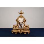 LATE 19th CENTURY FRENCH GILT SPELTER CASED MANTEL CLOCK, the movement stamped Japy Freres, the